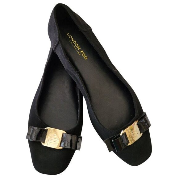 London Fog Collection Womens Black Flats With Gold Buckle Accent (Size 8M) - Picture 1 of 8